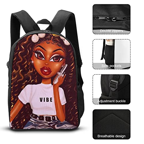 JYSDZSE African Girls 3D Printed Backpack 17 Inch Set School Bag/Crossbody/Pencil Bag Three Piece Backpack for Men and Women