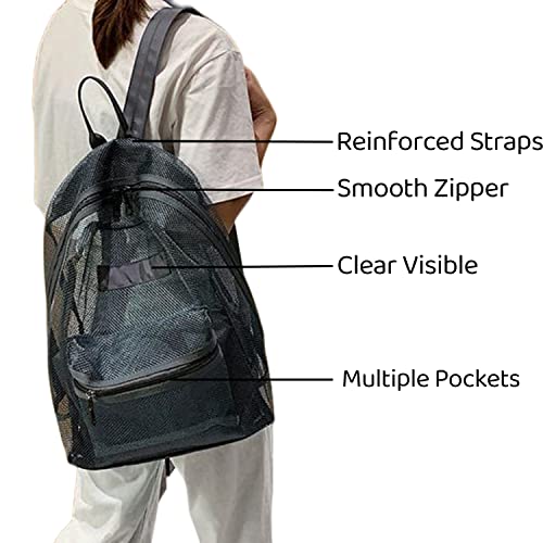 MeganJDesigns Transparent Mesh Backpacks Heavy Duty Semi-See Through Stadium Approved Student Backpack with Reinforced Straps (04#Red)