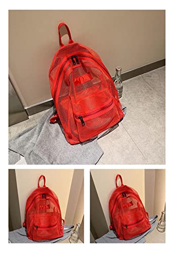 MeganJDesigns Transparent Mesh Backpacks Heavy Duty Semi-See Through Stadium Approved Student Backpack with Reinforced Straps (04#Red)