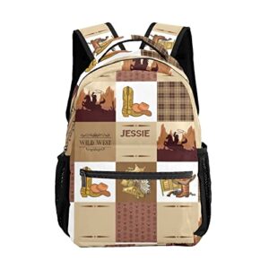 custom kid backpack, cowboy western life personalized school bookbag with your own name, customization casual bookbags for student girls boys