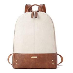 cluci laptop backpack for women leather 15.6 inch computer backpack travel vintage large bag beige with brown 2