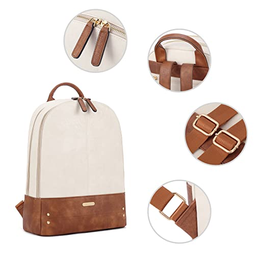 CLUCI Laptop Backpack for Women Leather 15.6 inch Computer Backpack Travel Vintage Large Bag Beige With Brown 2