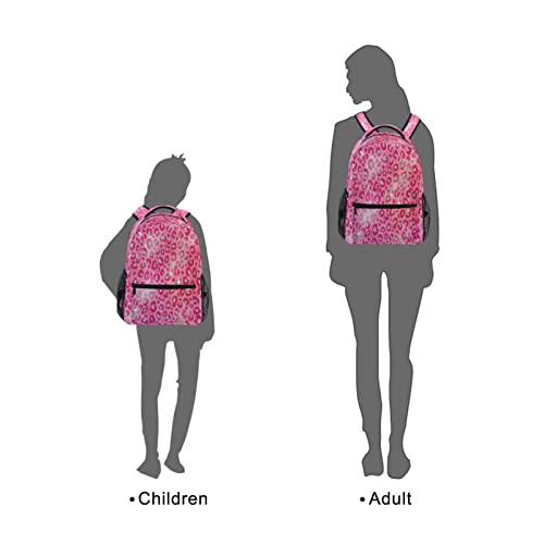 Pink Red Sparkling Leopard Kids Backpack Backpacks for Girls Silver Back Pack Casual Daypack 16 inch Laptop Bag Double Zipper Travel Sports Bags with Adjustable Shoulder Strap