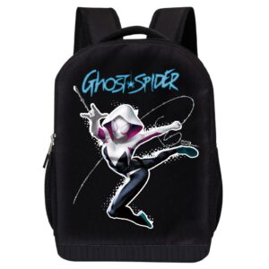 marvel spiderman ghost spider backpack for school – gwen stacy black knapsack 16 inch mesh padded bag (blue spider)
