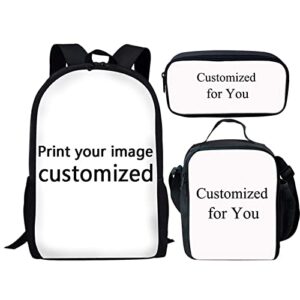 wellflyhom custom backpack with your own photos/images/name school bag and lunch box set personalizd scool bookbag add your pictures pencil case for your kids teen girls boys gifts