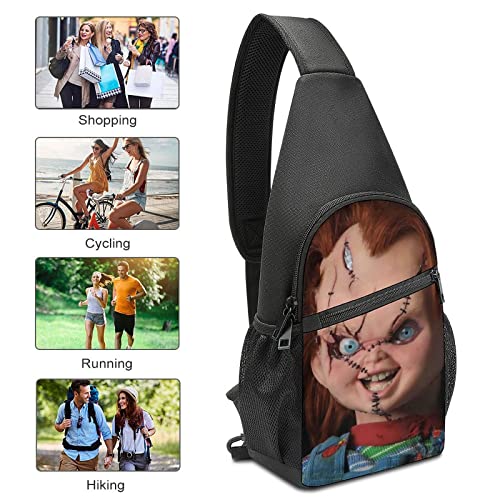 Bride of Chucky Anime Printing Small Sling Crossbody Bag, Convenient Type Multifunction Chest Shoulder Bag, Waterproof Travel Bag for Men Women (Black)