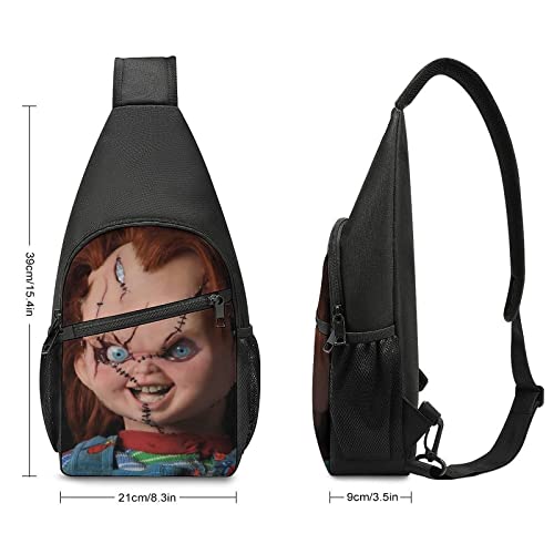 Bride of Chucky Anime Printing Small Sling Crossbody Bag, Convenient Type Multifunction Chest Shoulder Bag, Waterproof Travel Bag for Men Women (Black)