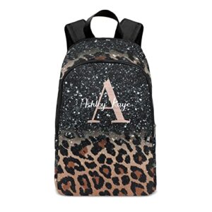 urcustom personalized name leopard print monogram backpack unisex bookbag for boy girl travel daypack bag purse 17.7 in