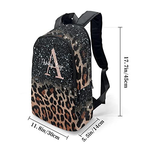 Urcustom Personalized Name Leopard Print Monogram Backpack Unisex Bookbag for Boy Girl Travel Daypack Bag Purse 17.7 IN