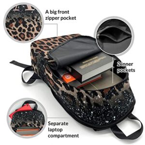 Urcustom Personalized Name Leopard Print Monogram Backpack Unisex Bookbag for Boy Girl Travel Daypack Bag Purse 17.7 IN