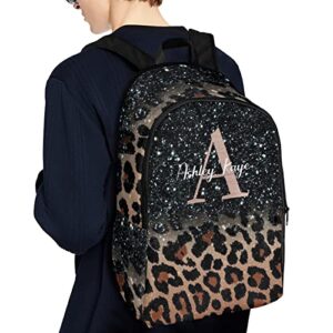 Urcustom Personalized Name Leopard Print Monogram Backpack Unisex Bookbag for Boy Girl Travel Daypack Bag Purse 17.7 IN