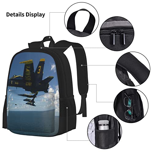 3 Piece Set Backpacks Blue Angels Airplane Aircraft Backpack 3 Piece Set for Boys and Girls Cute Axolotl Fish backpack(School Bag + Pencil Case + Lunchbag Set)
