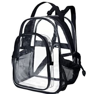 Fmeida Small Clear Backpack Stadium Approved Heavy Duty Clear Mini Backpack Transparent PVC See Through Bags for Concert Work Sport Games Concerts Security Travel