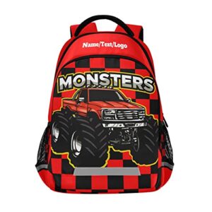 beeplus custom personalized monster truck backpack for boys girls school backpack kids backpack bookbag elementary school bag