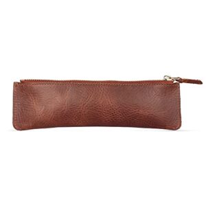 Londo Genuine Leather Pen Case with Zipper Closure, Pencil Pouch Stationery Bag (Brown v2)