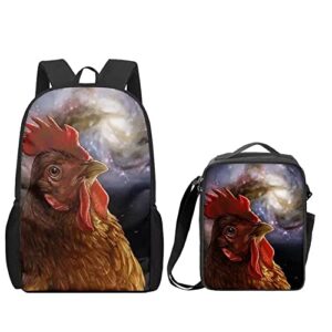 allinterest chicken printing school backpack and lunch box set soft lightweight adjustable shoulder strap bag