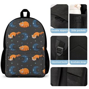 KiuLoam Moon And Red Panda Kids Backpack Set 3 Piece Back To School 16 Inch Book Bag With Lunch Bag Pencil Case For Boys Girls 1-6th Grade