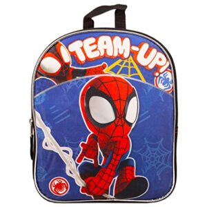 Spidey and His Amazing Friends Mini Backpack - Bundle with 11" Spiderman Backpack for Toddlers, Spiderman Stickers, Water Pouch, More | Spiderman Backpack for Boys