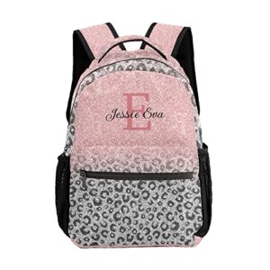 custom kid backpack, pink glitter printing leopard personalized school bookbag with your own name, customization casual bookbags for student girls boys