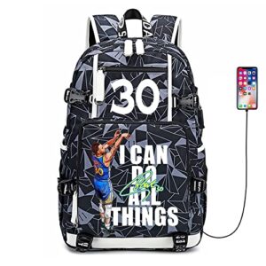 yunzyun basketball player curry multifunction backpack travel laptop fans bag for men women (grey - 1)