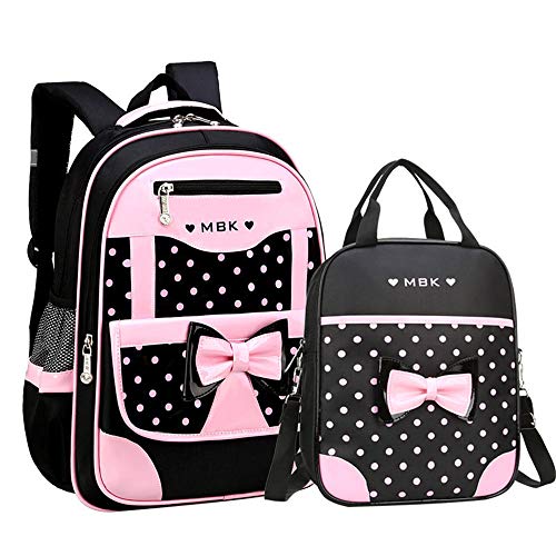 LANSHIYA 2Pcs Princess Bow Girls Backpack 2-Piece Elementary School Bag Kids School Travel Bag Set