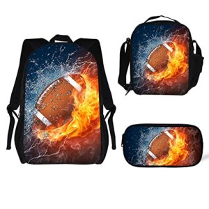 enduo design lightweight backpack for girls/boys school bag with lunch bag, pencil case 3 in 1(american football)