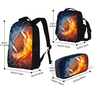 ENDUO DESIGN Lightweight Backpack for Girls/Boys School Bag with Lunch Bag, Pencil Case 3 in 1(American Football)