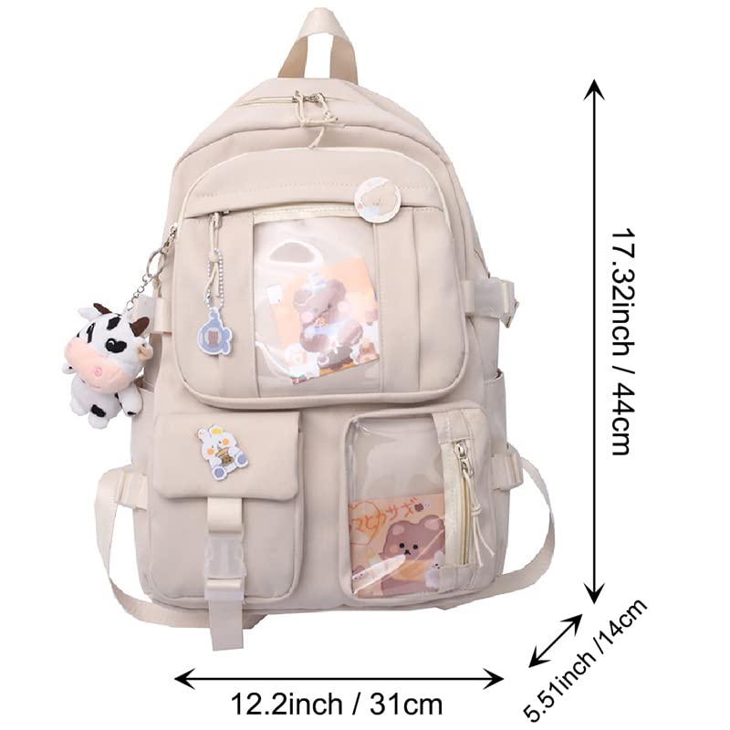 Dearsee Kawaii Backpack with Cute Pin Accessories Plush Pendant Kawaii Backpack Cute Aesthetic Backpack