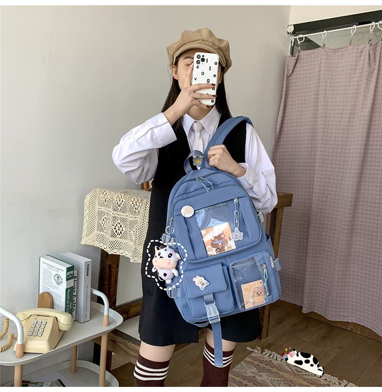 Dearsee Kawaii Backpack with Cute Pin Accessories Plush Pendant Kawaii Backpack Cute Aesthetic Backpack