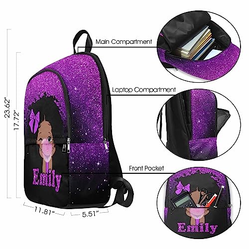 InterestPrint Personalized African American Afro Princess Bubble with Red Light Backpacks for Girls Backpack Kids School Book Bags Travel Laptop Daypack, Multi-Pocket