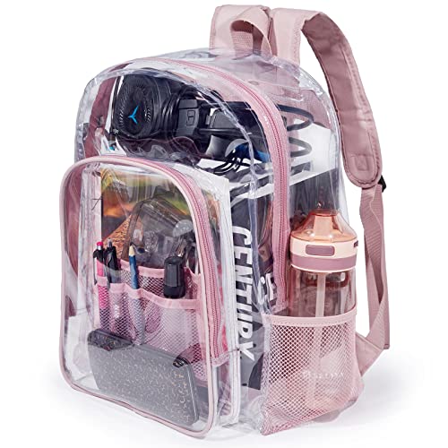 Jusdot Clear Backpack, Transparent Backpack Heavy Duty PVC See Through Backpacks Clear Bag for School, Workplace, Rose Gold