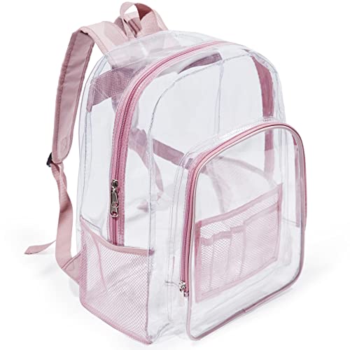 Jusdot Clear Backpack, Transparent Backpack Heavy Duty PVC See Through Backpacks Clear Bag for School, Workplace, Rose Gold