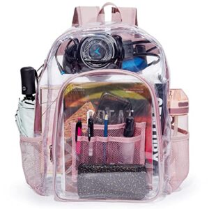 Jusdot Clear Backpack, Transparent Backpack Heavy Duty PVC See Through Backpacks Clear Bag for School, Workplace, Rose Gold