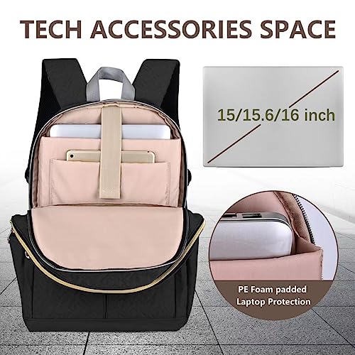 HXLGMD 15.6 Inch Laptop Backpack Purse for Women, Work Business Travel Computer Backpack with USB Charging Hole, Quilted Teacher Nurse Backpack College Bookbag Casual Daypack with Bottle Holder