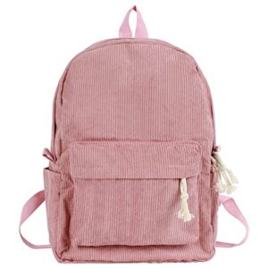 lobagve corduroy backpacks lightweight casual university college bookbag travel daypack for women men,pink