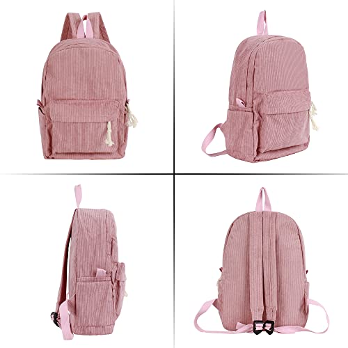 Lobagve Corduroy Backpacks Lightweight Casual University College Bookbag Travel Daypack for Women Men,Pink