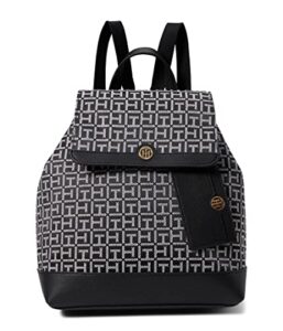 tommy hilfiger gretta ii flap backpack with hangoff square monogram jacquard black/white one size