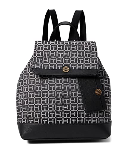 Tommy Hilfiger Gretta II Flap Backpack With Hangoff Square Monogram Jacquard Black/White One Size