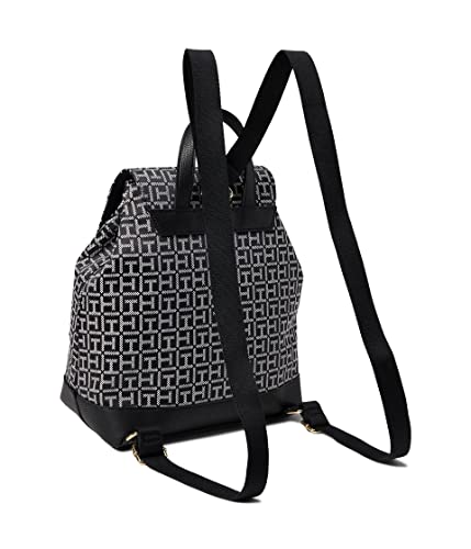 Tommy Hilfiger Gretta II Flap Backpack With Hangoff Square Monogram Jacquard Black/White One Size