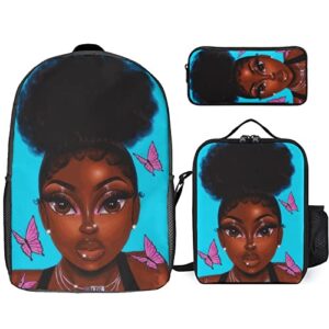 African American Girl Backpack Bookbag With Shoulder Bag Pencil Bag Set Bookbags 3pcs Set One Size