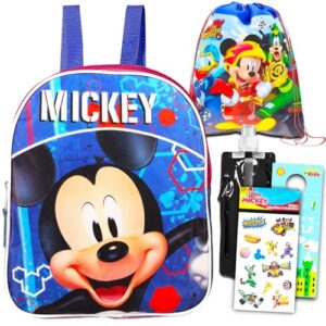 mickey mouse mini backpack and drawstring bag for boys set - bundle with 11'' mickey mouse mini backpack, drawstring bag, water bottle, stickers, more | mickey backpack toddler