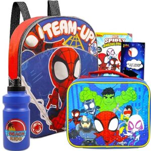 spidey and his amazing friends backpack and lunch bag set - bundle with 11" spidey and friends mini backpack, spiderman lunch box, water bottle, temporary tattoos, more | spidey backpack toddler