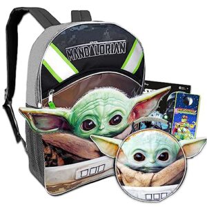 baby yoda backpack with lunch box set - bundle with 16'' baby yoda backpack, grogu lunch bag, tote bag, stickers, carabiner, more | mandalorian backpack for kids
