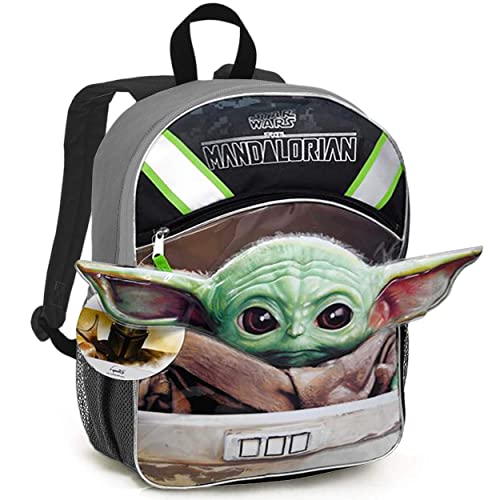 Baby Yoda Backpack with Lunch Box Set - Bundle with 16'' Baby Yoda Backpack, Grogu Lunch Bag, Tote Bag, Stickers, Carabiner, More | Mandalorian Backpack for Kids