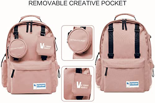 Victoriatourist Casual Daypack College Laptop Backpack for Men Women Water Resistant Stylish Bookbag Lightweight Travel Bag Hiking Backpacks with Anti Theft Pocket Fits 14-15 Inch Computer(Pink)