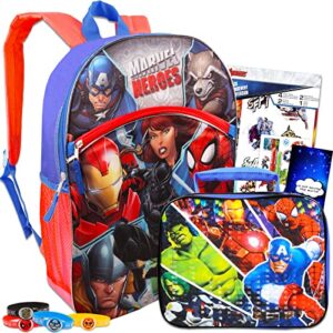 avengers backpack with lunch box set - bundle with 15" avengers backpack, marvel lunch bag, stickers, bracelets, more | avengers backpack for boys