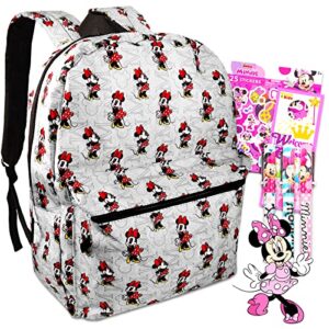 minnie mouse backpack for girls set - bundle with 16" minnie mouse backpack, minnie stickers, pens, more | minnie backpack for girls