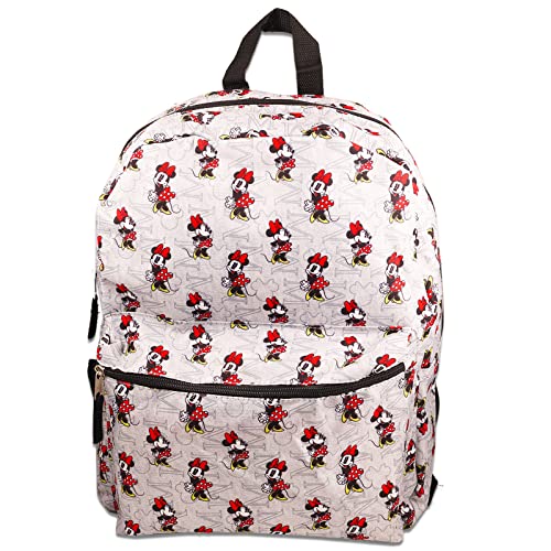 Minnie Mouse Backpack for Girls Set - Bundle with 16" Minnie Mouse Backpack, Minnie Stickers, Pens, More | Minnie Backpack for Girls