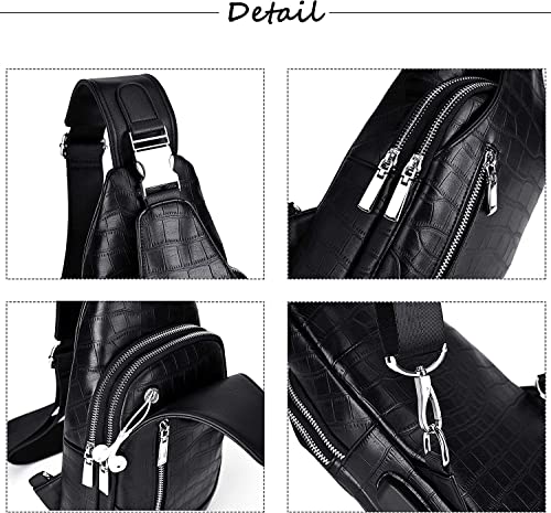 IAGOM Leather Sling Bag, Waterproof Men's Chest Bag Shoulder bags Crossbody Sling Backpack for Men Cycling Running Hiking