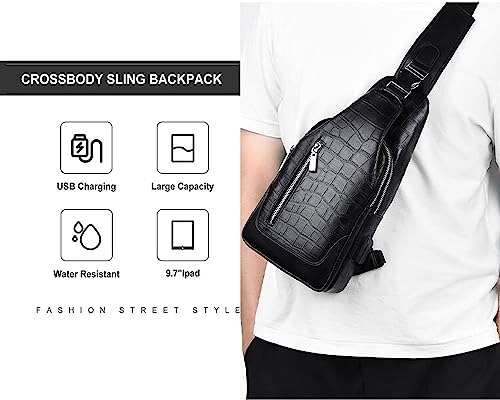 IAGOM Leather Sling Bag, Waterproof Men's Chest Bag Shoulder bags Crossbody Sling Backpack for Men Cycling Running Hiking